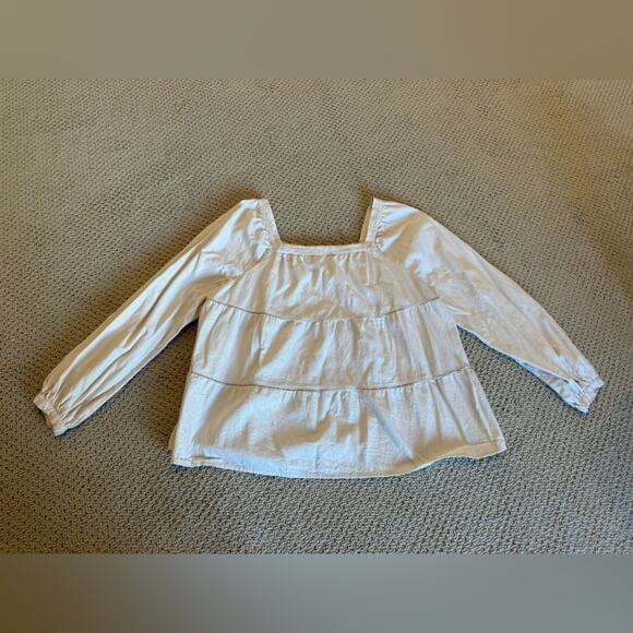 Old Navy Women Square Neck Longsleeve Cream Top Size Large Tiered Cotton Spring - Picture 1 of 8